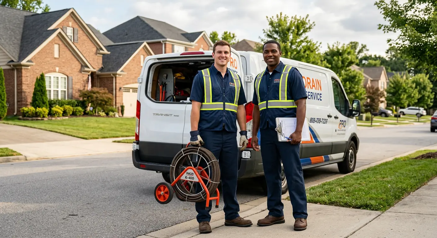Sewer and drain service team with equipment ready for work in Grosse Pointe Park